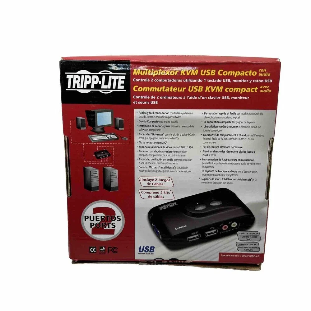 TRIPP LITE B004-VPA2-K-R 2-PORTS COMPACT PS/2 KVM EXTERNAL SWITCH. ULE3-8